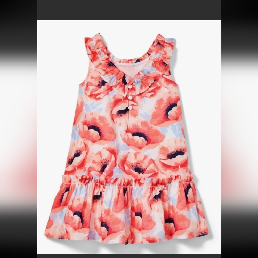 JANIE and JACK Peach & Blue Poppy Floral Ruffle Dress Girls Size 6